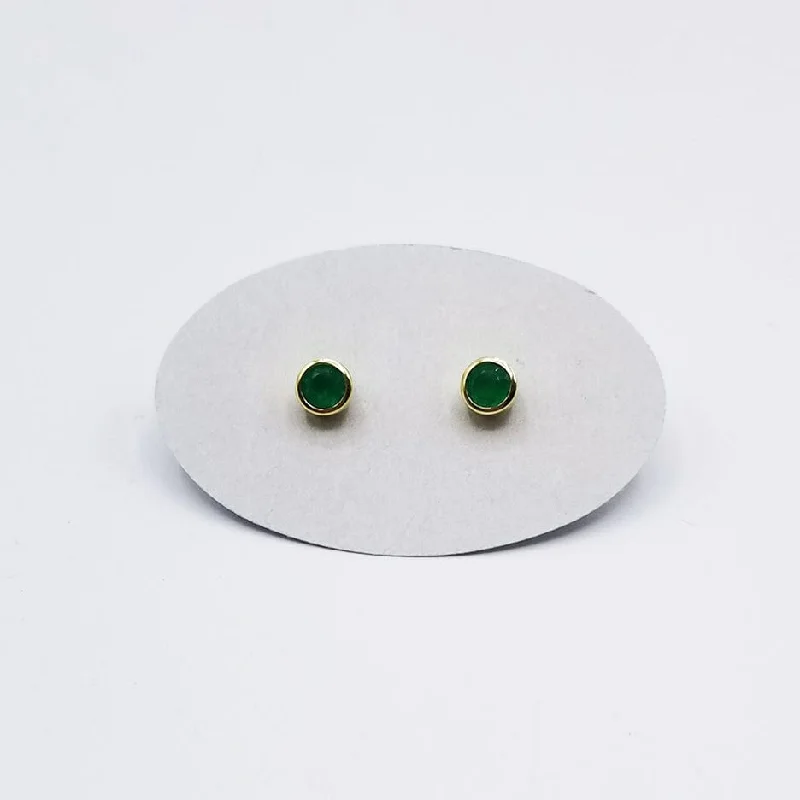 Mini Green Agate Dot Post Earring ~ Gold Plated