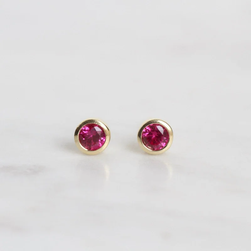 Mini Synthetic Red Ruby Dot Post Earrings ~ Gold Plated