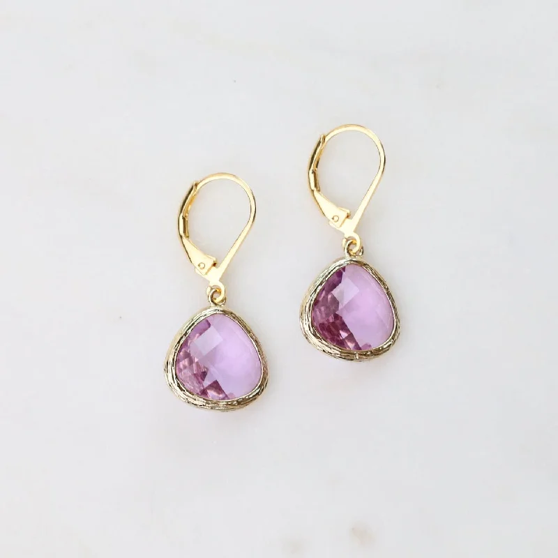 Gold Plated Crystal Lever Back Earrings - Lavender