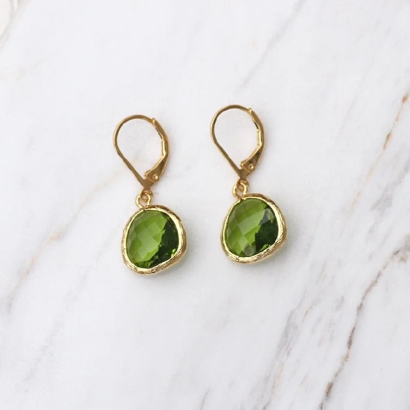 Gold Plated Moss Crystal Lever Back Earrings