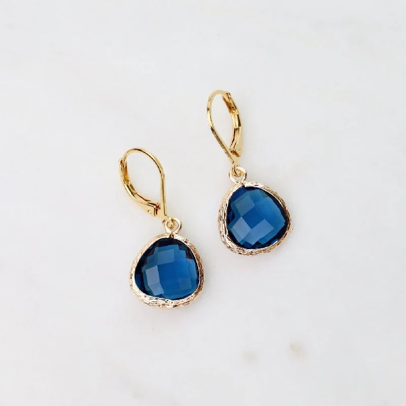 Gold Plated Montana Blue Crystal Lever Back Earrings