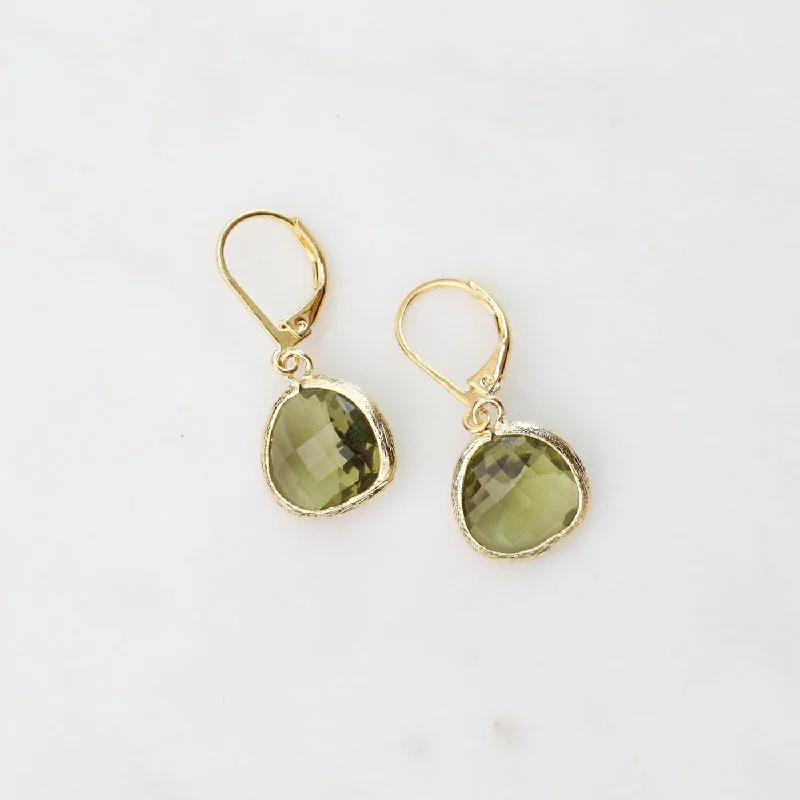 Gold Plated Olive Crystal Lever Back Earrings