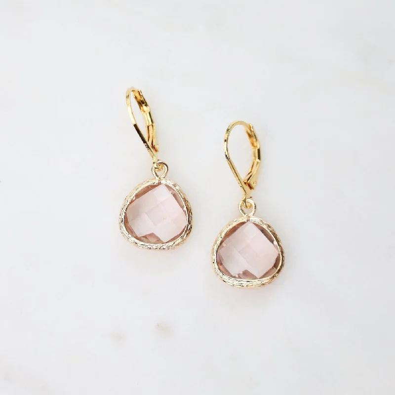 Gold Plated Crystal Lever Back Earrings - Peach