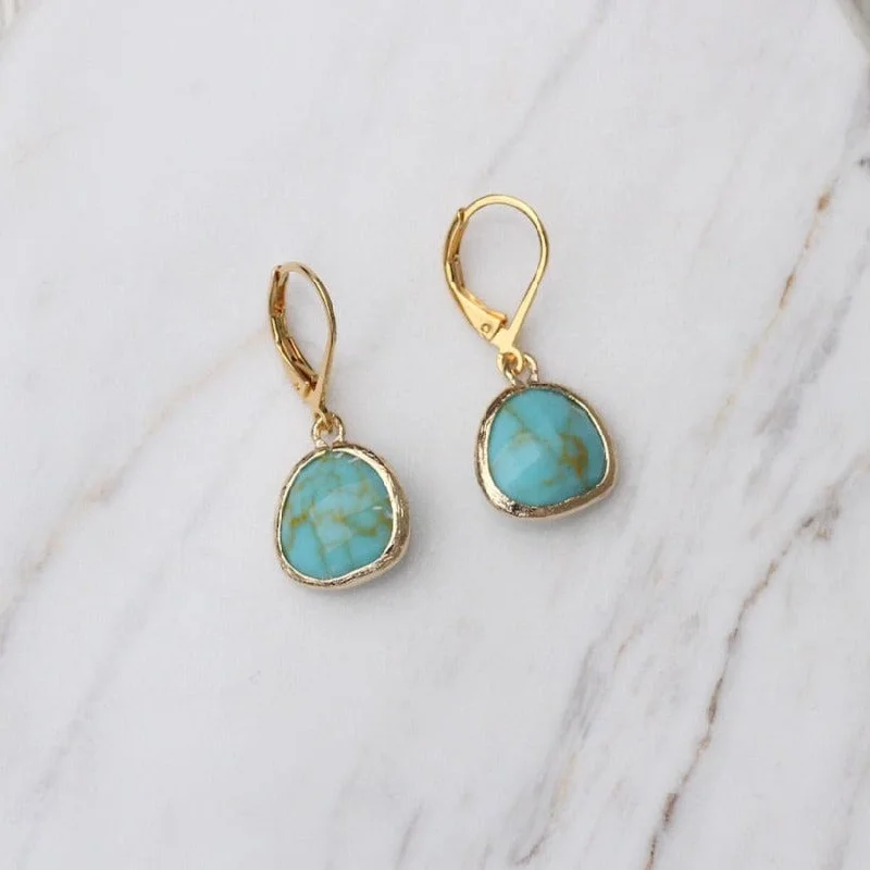 Gold Plated Semi-Turquoise Lever Back Earrings