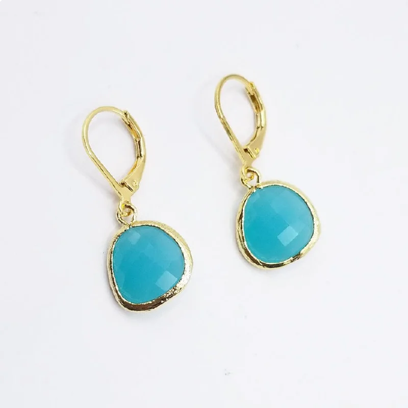 Gold Plated Turquoise Crystal Lever Back Earring