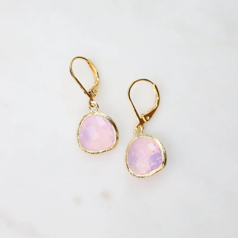 Gold Plated Violet Opal Crystal Lever Back Earrings