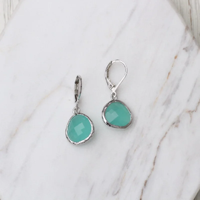 Silver Blue Jade Crystal Lever Back Earring