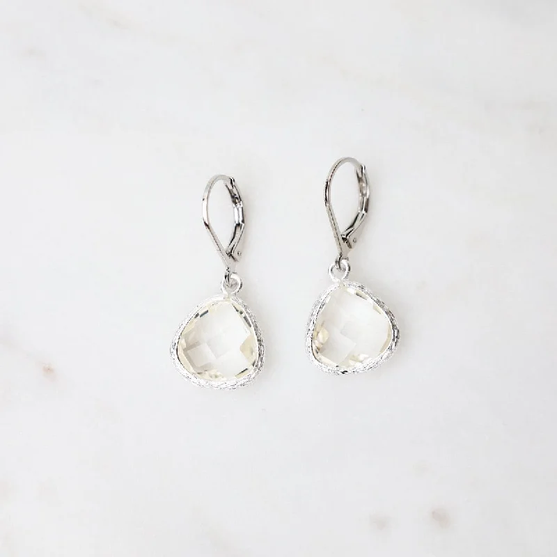 Sterling Silver Clear Crystal Lever Back Earrings