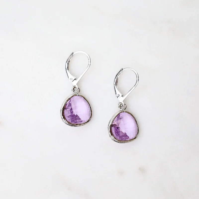 Sterling Silver Lavender Crystal Lever Back Earrings