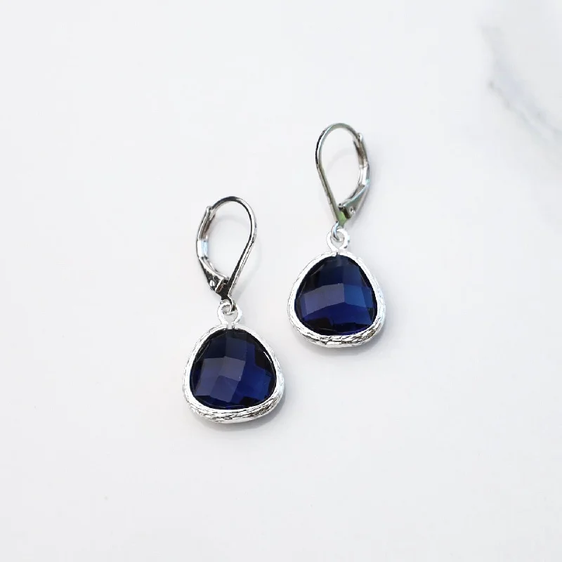 Sterling Silver Montana Blue Crystal Lever Back Earrings