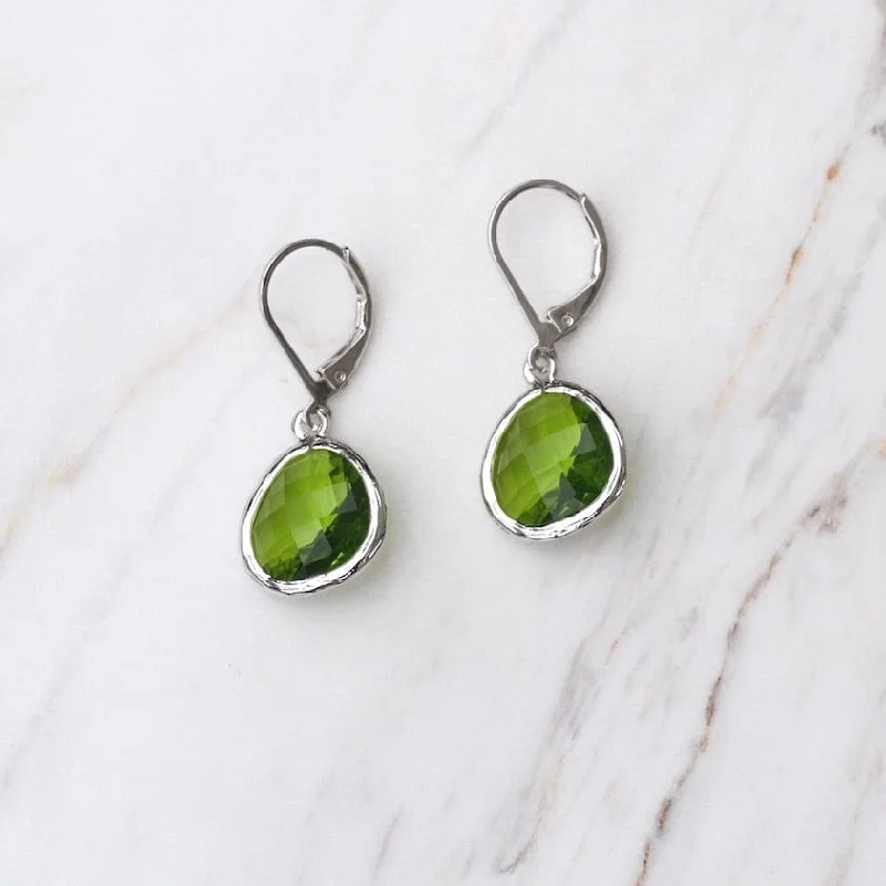 Silver Moss Crystal Lever Back Earrings