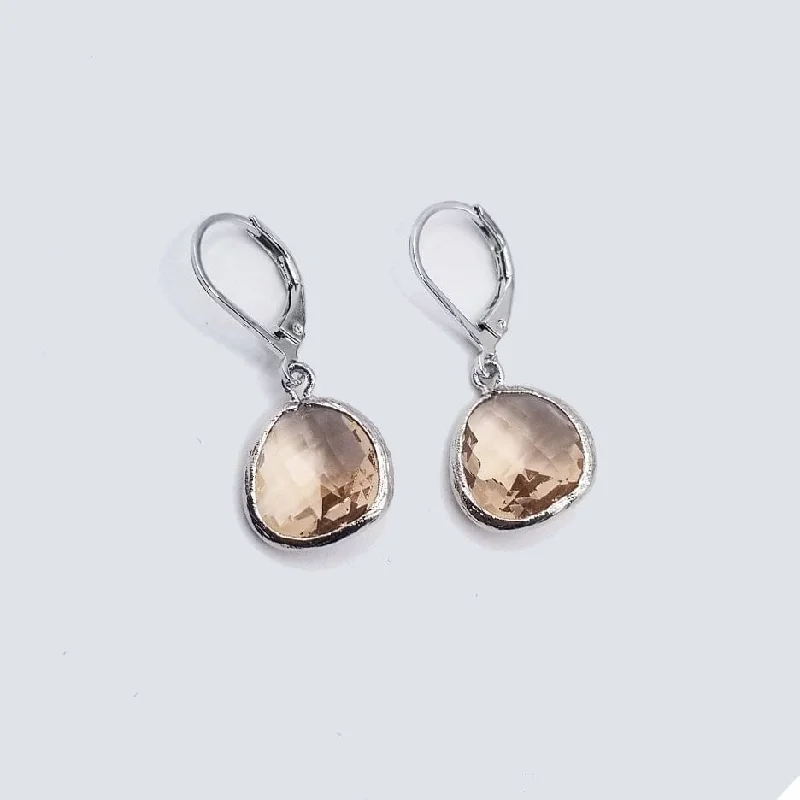 Sterling Silver Peach Crystal Lever Back Earrings