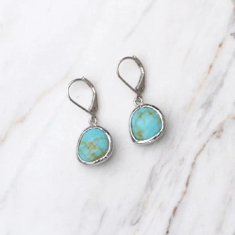 Silver Semi-Turquoise Lever Back Earrings