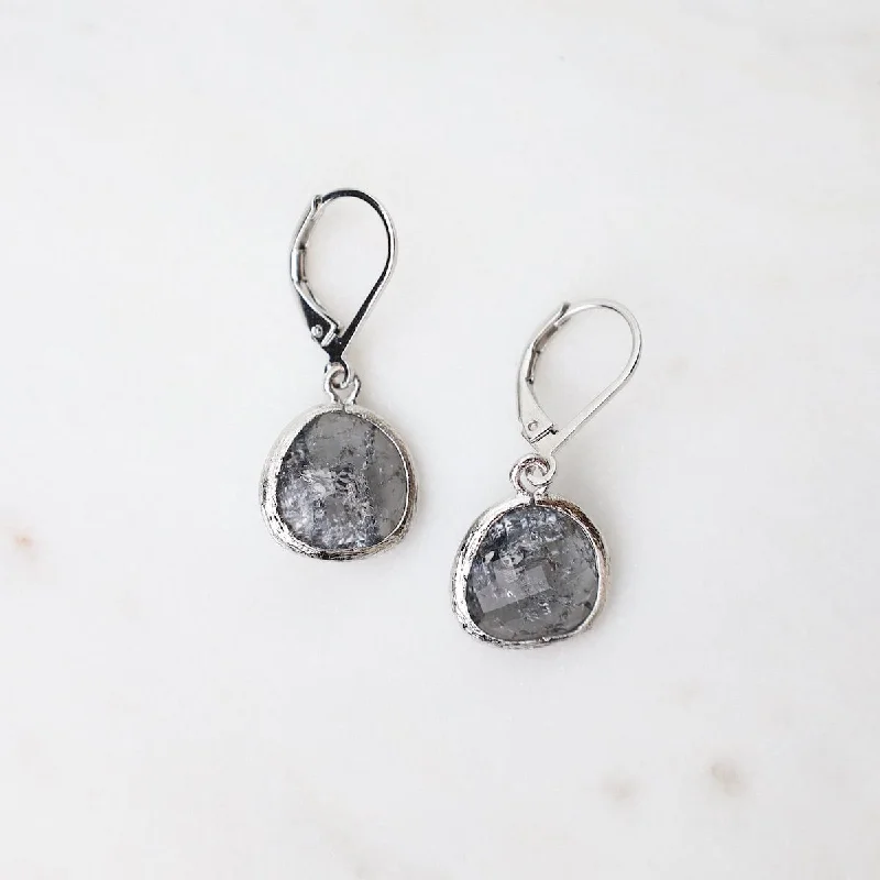 Sterling Silver Grey Rock Crystal Lever Back Earrings