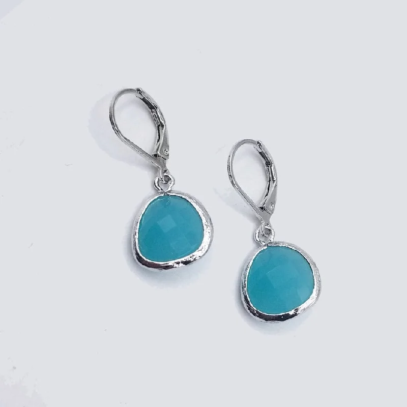 Sterling Silver Turquoise Crystal Lever Back Earring