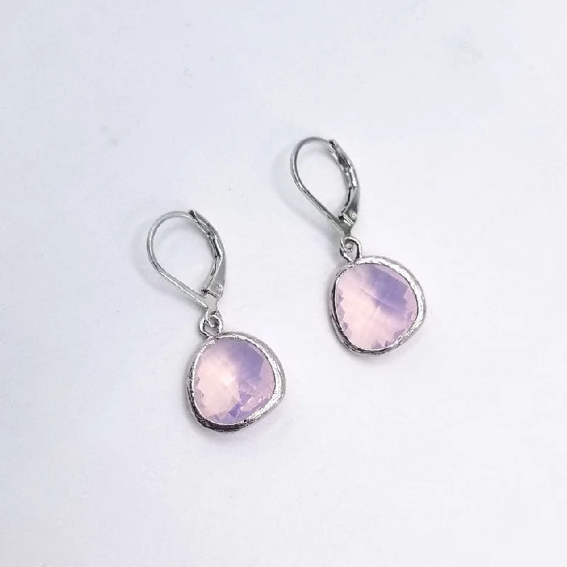 Sterling Silver Violet Opal Crystal Lever Back Earrings