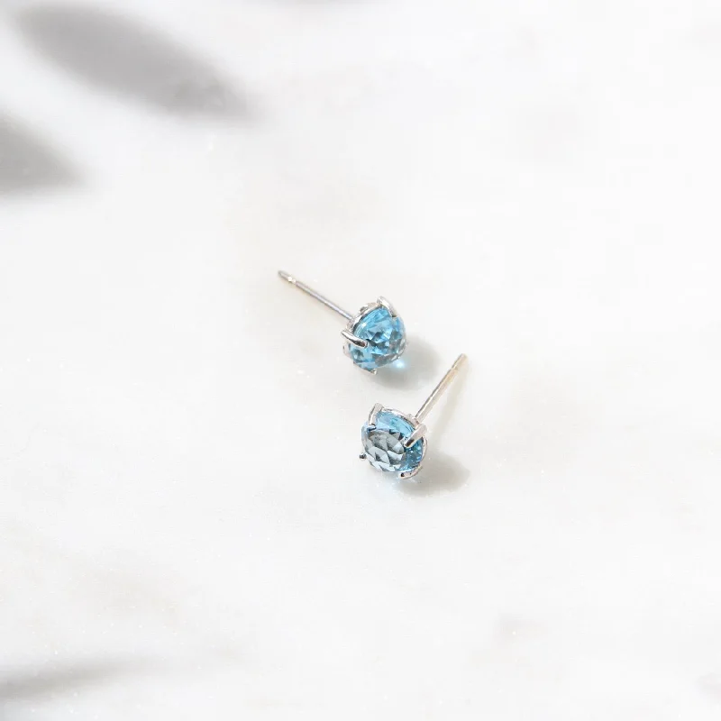 14k White Gold Round Swiss Blue Topaz Post Earring