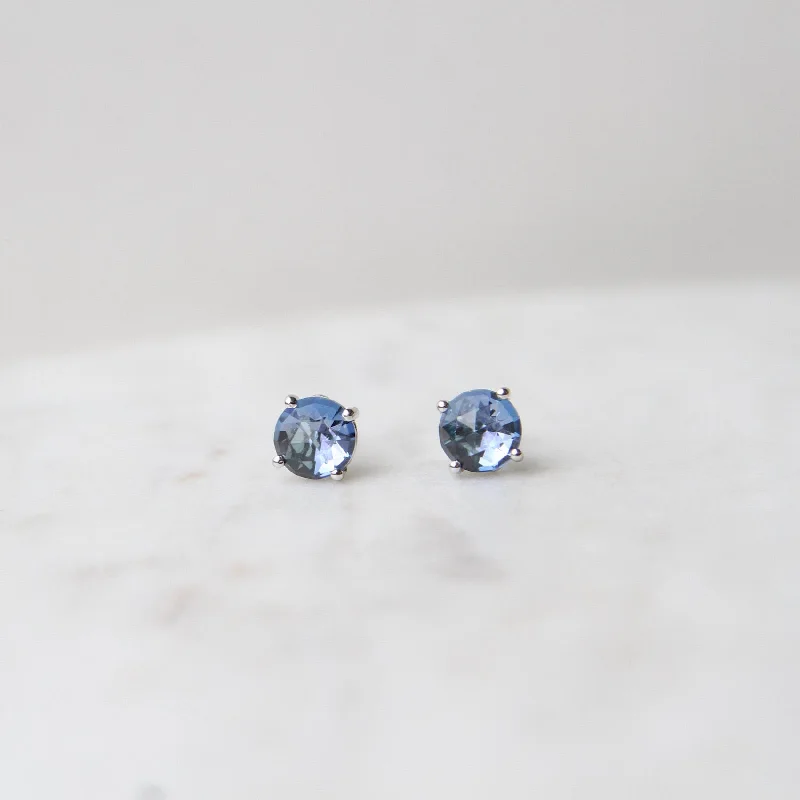 14k White Gold 6mm Round English Blue Topaz Post