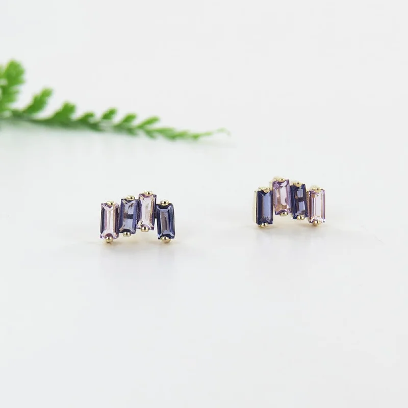 14k Gold Zig Zag Iolite Post Earring