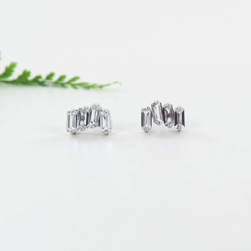 WHITE GOLD WHITE TOPAZ ZIG ZAG POST EARRINGS