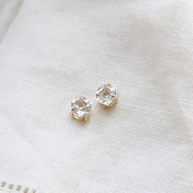 14k Yellow Gold 5x5mm Hexagon White Topaz Post Earrings