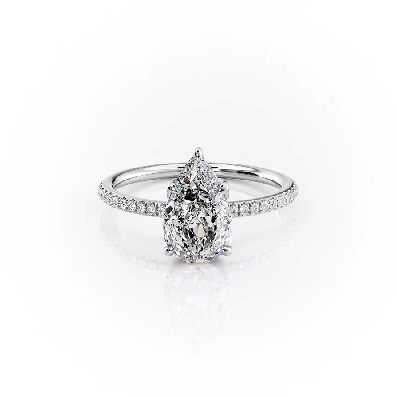 The Pave Lisa Set With A 1 Carat Pear Moissanite